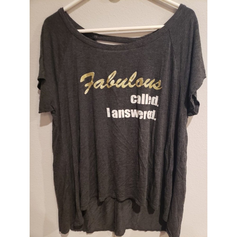 Womens‎ 1X Eye Candy short sleeve top: glitter Fabulous graphic, strappy back